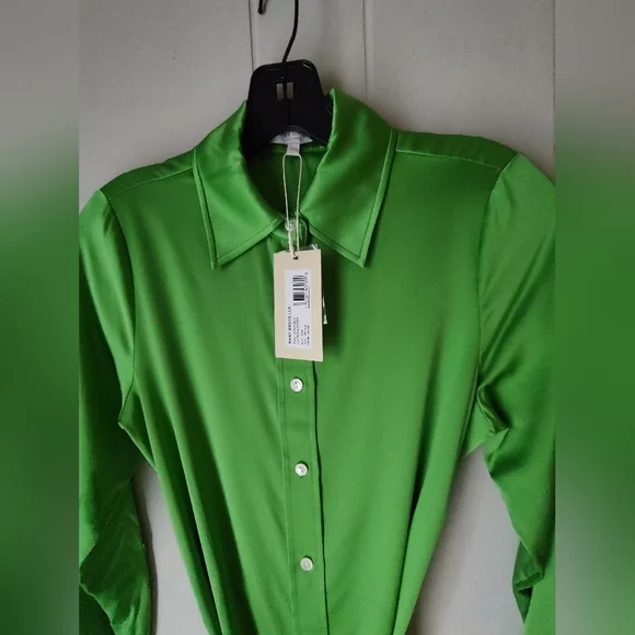 Ramy Brook Silk Victoria Tropic Green Button Tie Dress. Size XXS NWT - Picture 5 of 7